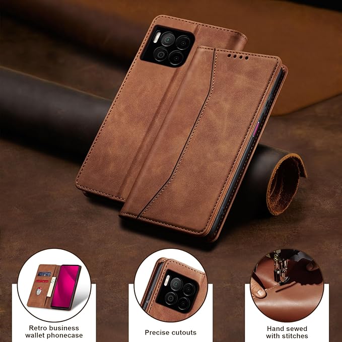 Jasonyu Flip Wallet Case for T-Mobile Revvl 7 Pro,Leather Magnetic Folio Cover with Card Holder,Kickstand - TPU Shockproof Durable Protective Phone Case,Brown