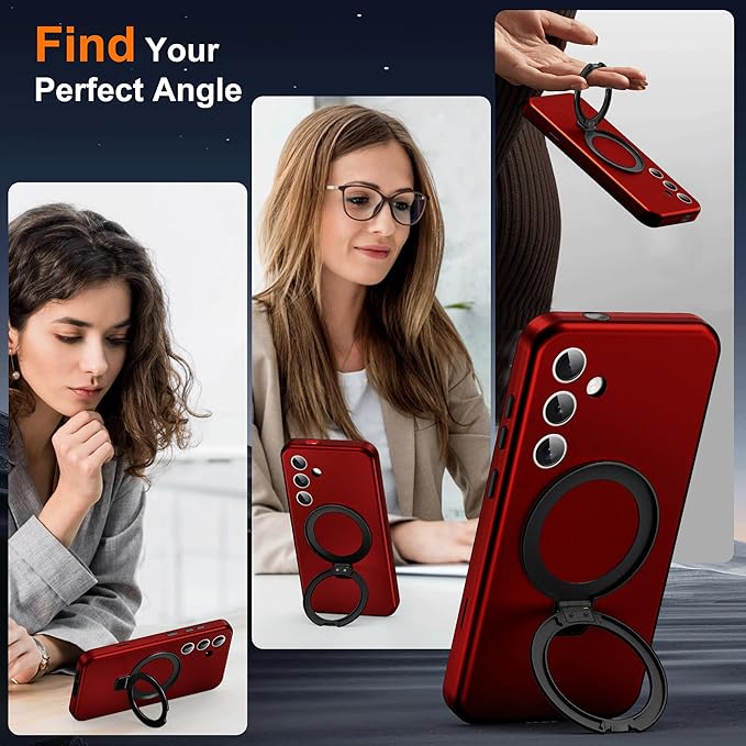 Designed for Samsung Galaxy S24 Case with Magnetic Ring Stand [Compatible with Mag-Safe][Military Grade Drop Protection][Build in Kickstand] Shockproof Galaxy S24 Phone Case 6.2",Red