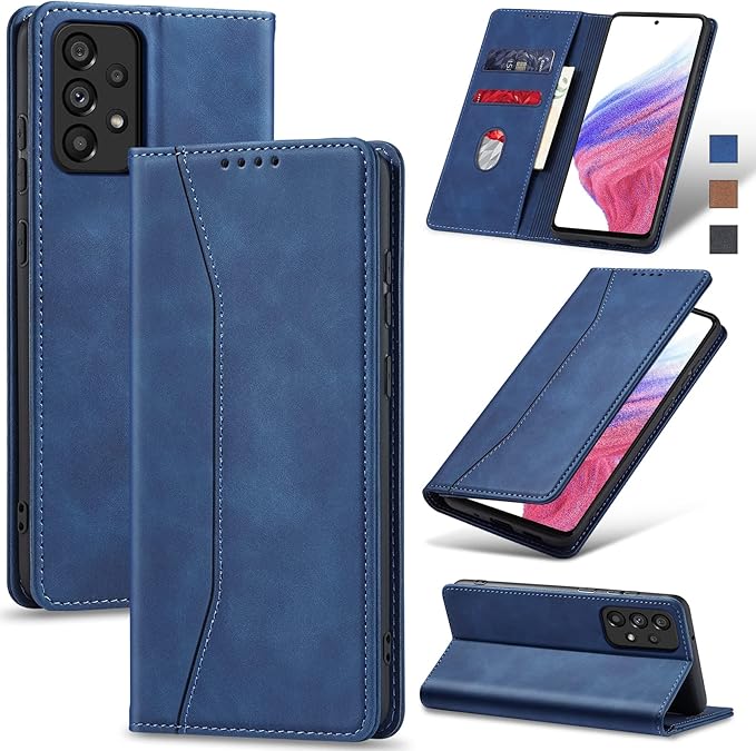 Jasonyu Flip Wallet Case for Samsung Galaxy A53 5G,Leather Magnetic Folio Cover with Card Holder,Kickstand - TPU Shockproof Durable Protective Phone Case,Blue