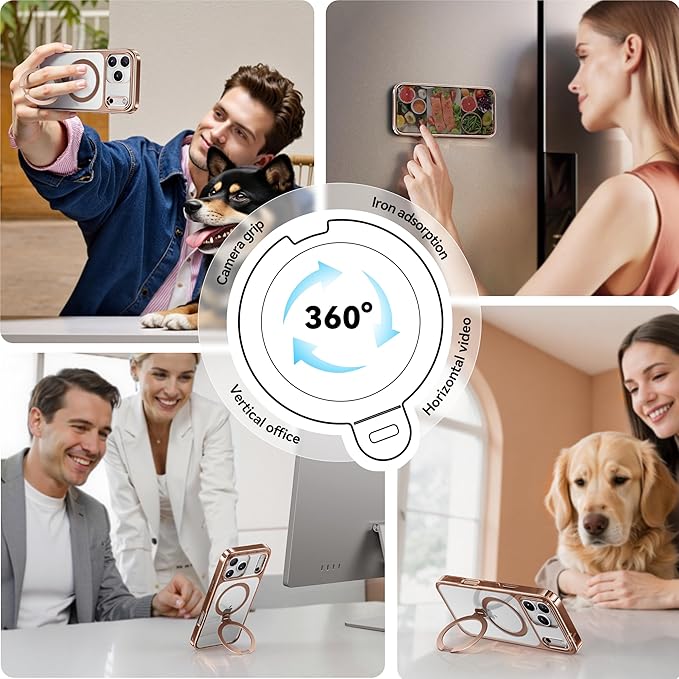CASEKOO Rose Gold Designed for iPhone 17 Pro Case with 360 Spin Magnetic Stand [Fit for MagSafe][17FT Military Protection] Slim Polished for iPhone 17 Pro Case with Stand 6.3'', Rose Gold