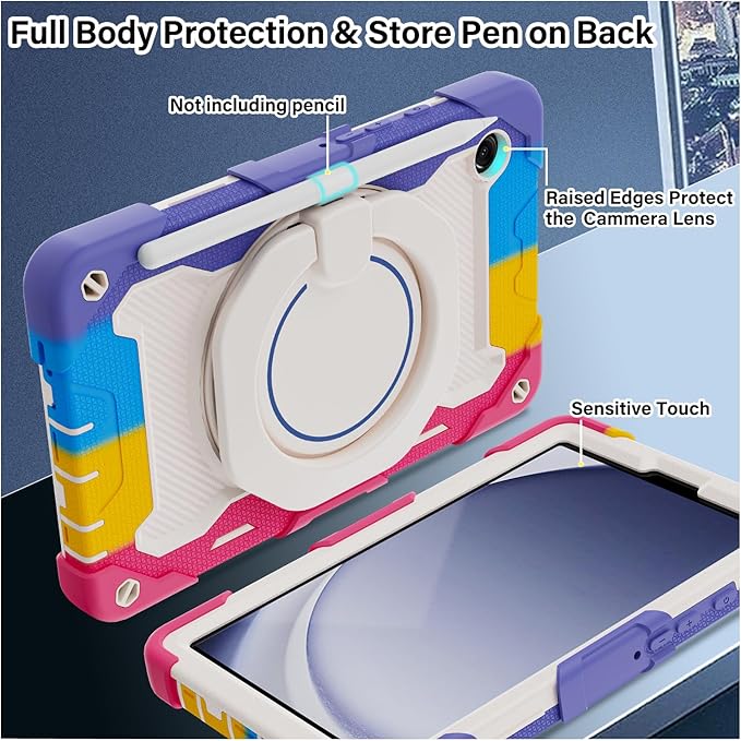 ROISKIN Case for Samsung Tab A9 (8.7 Inch) with HD Screen Protector & Shoulder Strap,Kids Friendly Case for Galaxy Tablet A9 SM-X110/X115/X117 with 360 Kickstand,Heavy Duty Drop Protection