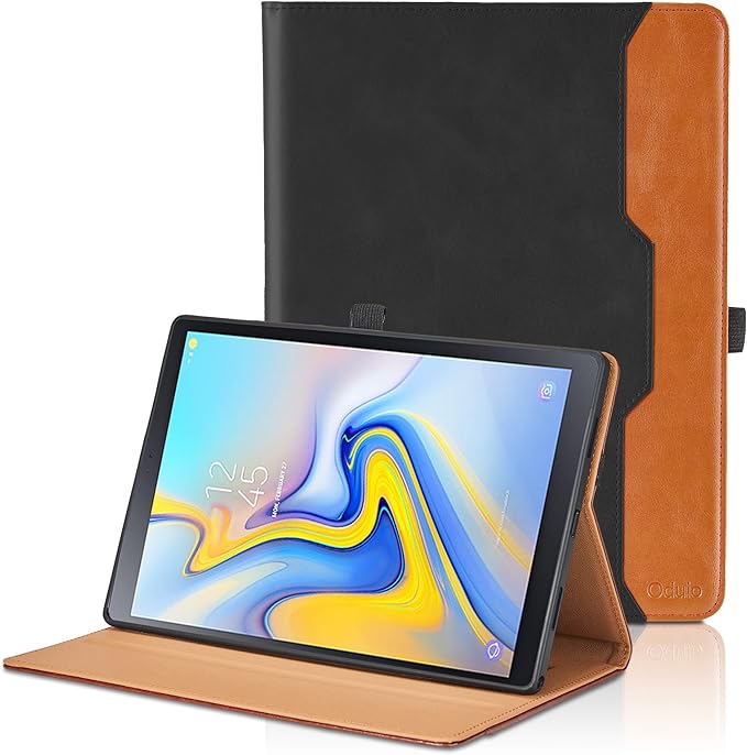 Case for Samsung Galaxy Tab A 10.5 2018 SM-T590/T595/T597, PU Leather Folio Stand Case with Hand Starp and Pocket, Auto Wake/Sleep Smart Tablet Cover, Black