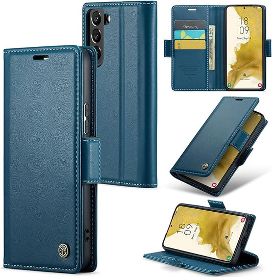 Case for Samsung Galaxy S22 Plus Wallet Case, RFID Blocking PU Leather Flip Folio Cover Card Holder Kickstand Shockproof Phone Case Compatible with Samsung Galaxy S22 Plus, Blue