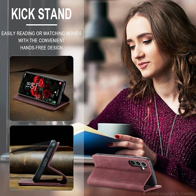 QLTYPRI Case for Samsung Galaxy S24, Vintage PU Leather Wallet Case Card Slot Kickstand Magnetic Closure Shockproof Flip Folio Case Cover for Samsung Galaxy S24 - Red