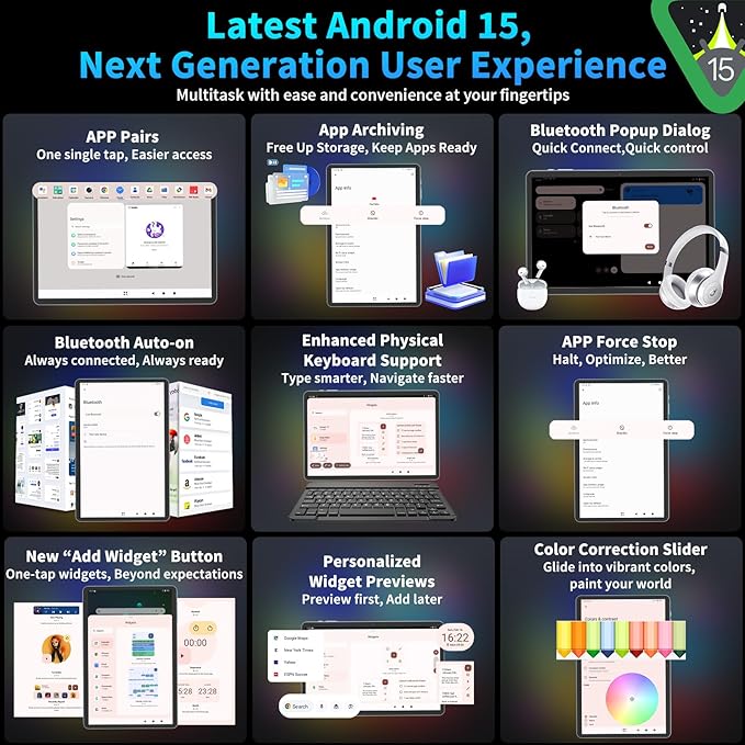 2025 Android 15 Tablet with Keyboard, 24GB+128GB+2TB Expand, 10.1 Inch Octa-Core 2-in-1 Tablets with 5G/2.4G WiFi, 8000mAh, BT5.0, GMS Certified, with Mouse, Case, Stylus, Split Screen(Black case)