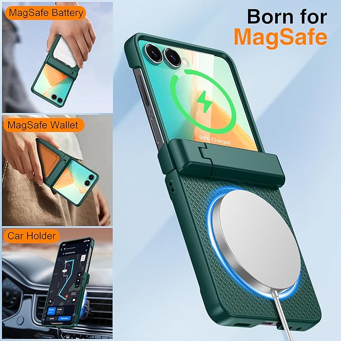 Oterkin Magnetic for Samsung Galaxy Z Flip 7 Case with [Built-in Screen Protector & Hinge Protection][Foldable Invisiable Stand] Military Grade Shockproof Full Body Protection Case for Galaxy Z Flip 7