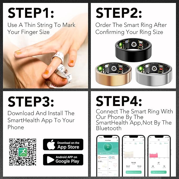 Smart Health Ring for Women Men Fitness Tracker with Heart Rate, Blood Oxygen, Blood Pressure, Sleep Monitoring, Step Counting, IP68 Waterproof for iPhone and Android, No Subscription Fee, Silver 12