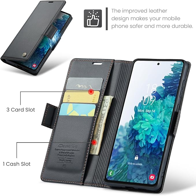 AUPAI for Samsung Galaxy S20 FE Wallet Case with Credit Card Holder, PU Leather RFID Blocking Folio Flip Kickstand Magnetic Clasp Protective Phone Cover for Women Men Black