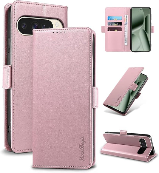 Wallet Flip Case for Google Pixel 10 Pro XL 5G - [RFID Blocking] Luxury PU Leather Card Holder Magnetic Phone Cover with Kickstand,Shockproof Protective Case,Pink