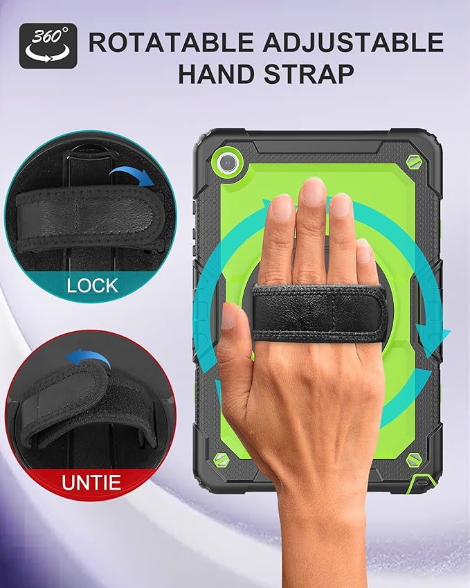 Case for Samsung Galaxy Tab A9 Plus Tablet Case 11-inch [with Tempered Glass Screen Protector] Heavy Duty Shockproof Cover, Rotating Kickstand, Shoulder & Hand Strap (Green)