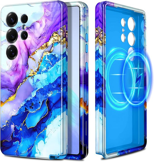 Casetego for Galaxy S25 Ultra Case,Compatible with MagSafe,[Military Grade Drop Test] Full Body Protection Slim Shockproof Rugged Marble Women Case for Samsung Galaxy S25 Ultra 6.9 inch,Azure Blue