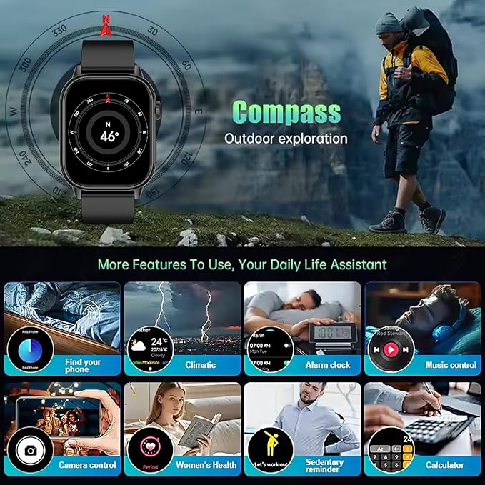 LAKEYLOYI Smart Watches for Men Women Answer Make Calls HD Smartwatch for iOS Android Phones Activity Fitness Tracker Smartwatches with Heart Rate/Sleep Monitor Pedometer Waterproof,Black (Black)