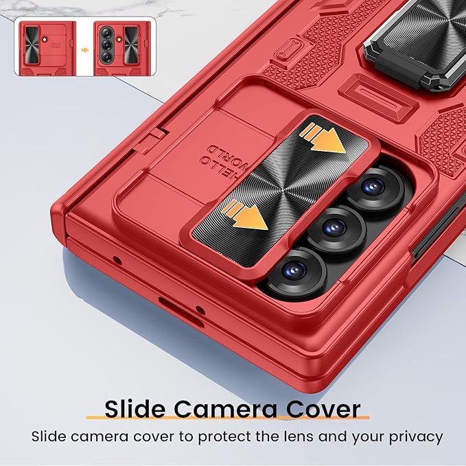 VEGO for Samsung-Z-Fold-7-Case: Z Fold 7 Case with Stand[with Slide Camera Cover & Screen Protector] Full-Body Hinge Protecion Anti-Drop Shockproof Kickstand Case for Samsung Galaxy Fold 7 2025-Red