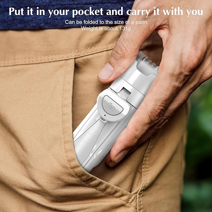 Mini Selfie Stick Tripod, 41.5cm Extendable Grip Phone Tripod with Detachable Remote Pocket Size, 4-in-1 Mini Phone Grip, 10m Wireless Shutter, Vlog Livestreaming Photography （White）
