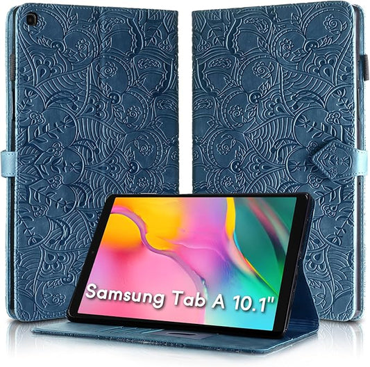 Vine Funda para for Samsung Galaxy Tab A 10.1 2019 SM-T510 T515, Soft Touch Premium Faux Leather Made with Card Slots, Water-Proof Precise Cutouts Compatible with Samsung Tab A 2019 Case Blue