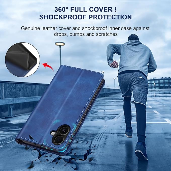 Jasonyu Flip Wallet Case for iPhone 16 Plus,Leather Magnetic Folio Cover with Card Holder,Kickstand - TPU Shockproof Durable Protective Phone Case,Blue