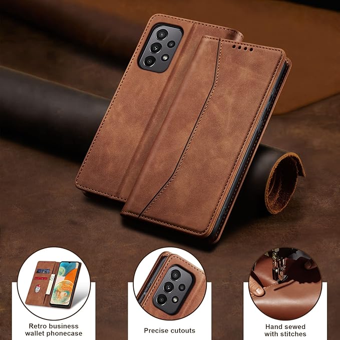 Jasonyu Flip Wallet Case for Samsung Galaxy A23 5G/4G,Leather Magnetic Folio Cover with Card Holder,Kickstand - TPU Shockproof Durable Protective Phone Case,Brown