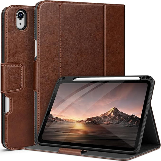 auaua Case for iPad Air 11 Inch M3/M2 (2025/2024), iPad Air 5th/4th Generation (2022/2020), with Pencil Holder and Pocket, Typing Angle Muti-Stand Magnetic Closure Auto Sleep/Wake (Brown)