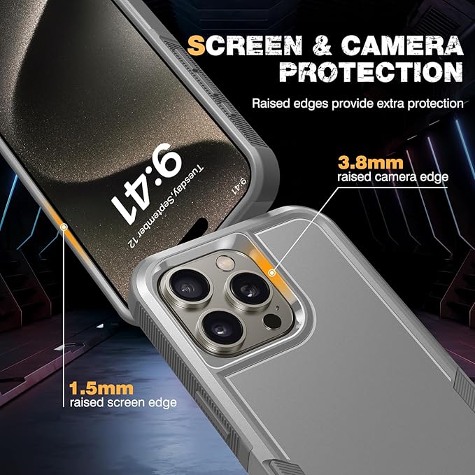 Diaclara Designed for iPhone 15 Pro Case, [with Privacy Screen Protector] [Anti Spy] [Military Grade Drop Protection] Heavy Duty Full-Body Shockproof Phone Case, Natural Titanium