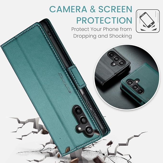 for Samsung Galaxy A15 4G/5G Case, Premium PU Leather Wallet Case Flip Cover with [RFID Blocking][Card Holder][Stand Function] Shockproof Protective for Samsung Galaxy A15, Blue-Green