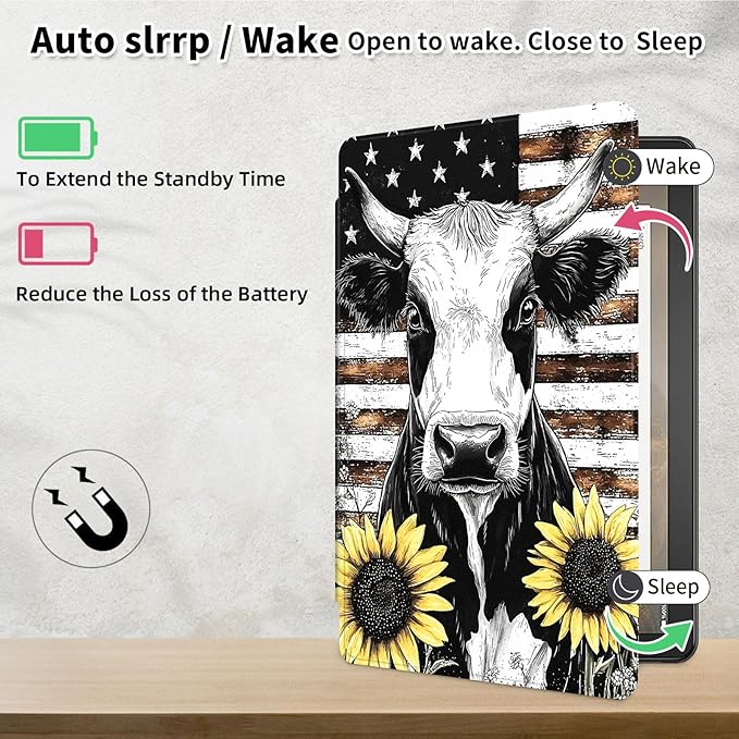 Case for Samsung Galaxy Tab A9+/A9 Plus 11 Inch 2023 Tablet Case, 360 Degree Rotating Folio Stand Smart Cover for Galaxy Tab A9+ Tablet SM-X210/X216/X218, Auto Sleep/Wake, Cow Sunflower