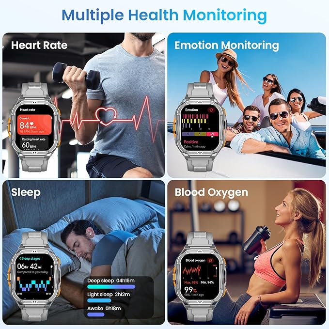 Smartwatch for Men GPS Sports Watch, 1.96" AMOLED Display, 5ATM Waterproof Metal Military Smart Watches, Fitness Activity Tracker with Compass Pedometer Sleep/Heart Rate Monitor for Android iOS Gray