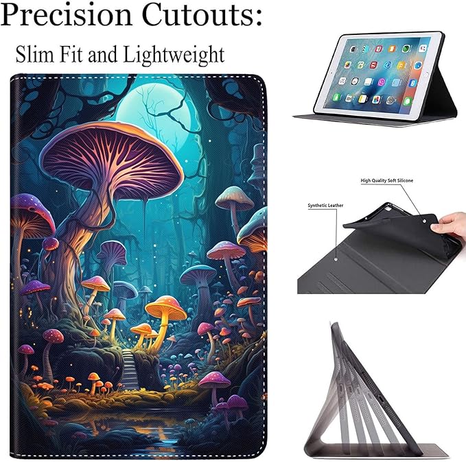 Case for Galaxy Tab A9 Plus ， Auto Sleep/Wake Multi-Angle Viewing Slim Folio Stand Cover for Samsung Galaxy Tab A9+/A9 Plus 11 Inch 2023 (SM-X210/X216/X218), Colorful Mushrooms