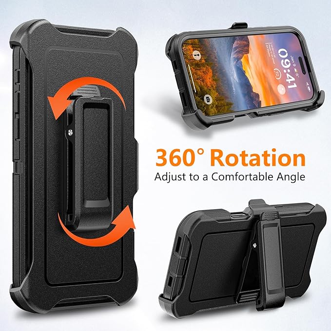 for iPhone 16 Pro Max Case with Belt Clip Holster, Anti-Shock, Anti-Slip, Compatible with MagSafe, 3-Layer Drop Protection, Heavy Duty Magnetic Phone Case Cover for16 Pro Max, 6.9", Black