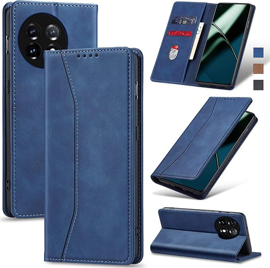 Jasonyu Flip Wallet Case for OnePlus 11 5G,Leather Magnetic Folio Cover with Card Holder,Kickstand - TPU Shockproof Durable Protective Phone Case,Blue
