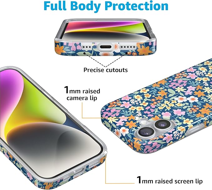 Casely iPhone 17 Case | Full Bloom | Navy Floral | Compatible with MagSafe | Classic Ultra Slim Design