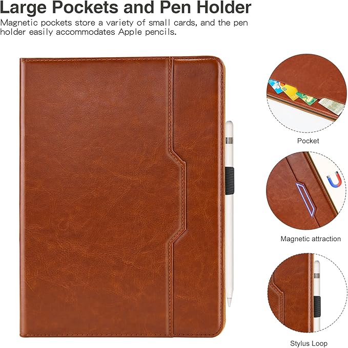 Tablet Case for Samsung Galaxy Tab A7 10.4 Inch 2020 (SM-T500/T505/T507) PU Leather Folio Flip Cover for Tab A7 SM T500 Multi-Angle Stand with Card Pocket ＆ Hand Starp,Brown