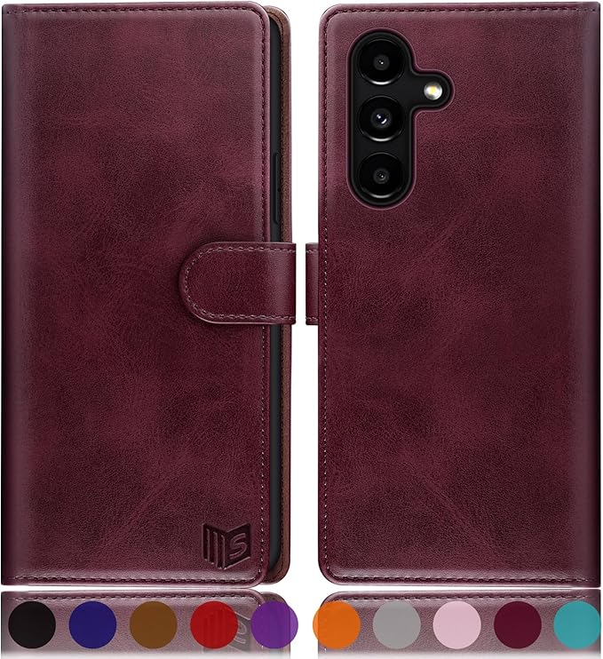SUANPOT for Samsung Galaxy S24 5G Wallet case with RFID Blocking Credit Card Holder,Flip Book PU Leather Protective Cover Women Men for Samsung S24 Phone case Wine Red