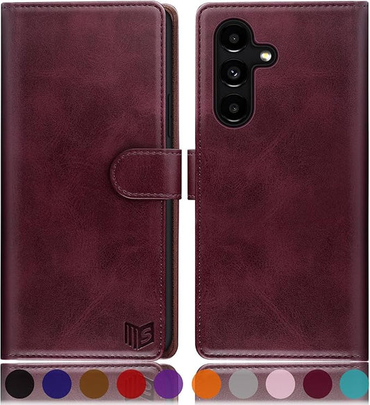 SUANPOT for Samsung Galaxy S24 5G Wallet case with RFID Blocking Credit Card Holder,Flip Book PU Leather Protective Cover Women Men for Samsung S24 Phone case Wine Red