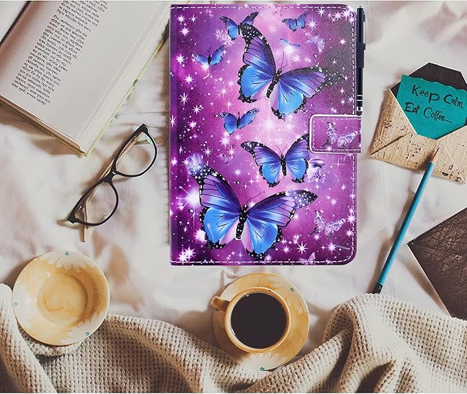 KEROM Case for Samsung Galaxy Tab A9+ Plus 11 Inch 2024 2023 (SM-X210/X216/X218), Slim PU Leather Stand Case Protective Cover for Galaxy Tab A9+/A9 Plus Tablet, Auto Wake/Sleep - Sparkling Butterfly