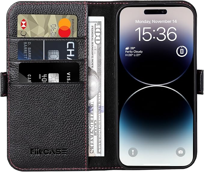 Case for iPhone 16 Pro Max 5G 2024-Genuine Leather Folio Wallet Magnetic Kickstand RFID Blocking Card Slots Shock-Absorbent Phone Cover Compatible with iPhone 16 Pro Max 6.9" (Black)