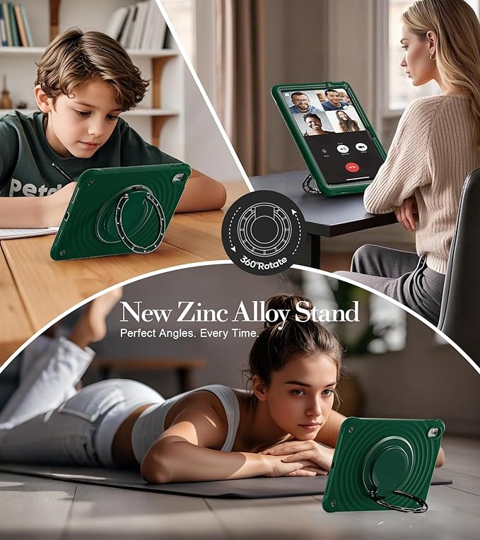 BRAECN Ripple Case for iPad (A16)11th/10th Generation 11/10.9 inch 2025/2022 Zinc Alloy Handle Ring Stand Protective Heavy Duty Screen Protector 360°Rotating 180°Folding Shoulder Strap Full-Body Cover