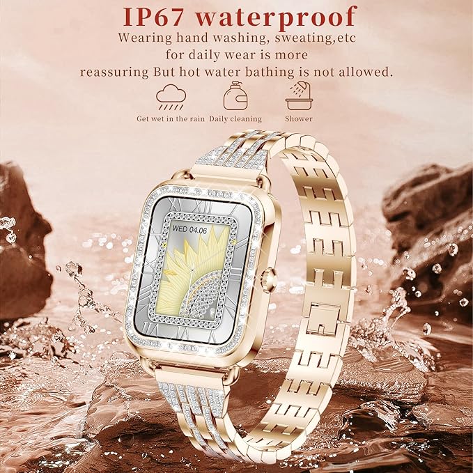 GADIXY Smart Watches for Women Diamonds(Answer/Make Call),1.29''HD Touch Screen Women Smart Watch Android,Fitness Tracker with HR/SPO2/Sleep Monitor,3 Strap (Diamond Rosegold)