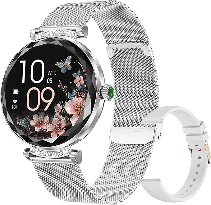 Smart Watches for Women Android/iOS, IP68 Waterproof Fitness Tracker with Bluetooth Calls, Activity Pedometer/Heart Rate/SpO2 Monitor/100+ Sports Model(Silver 2 Straps)