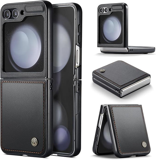 for Samsung Galaxy Z Flip 5 Case, Premium PU Leather Case Anti Scratch Slim Phone Shockproof Protective Phone Cover for Samsung Galaxy Z Flip5, Black