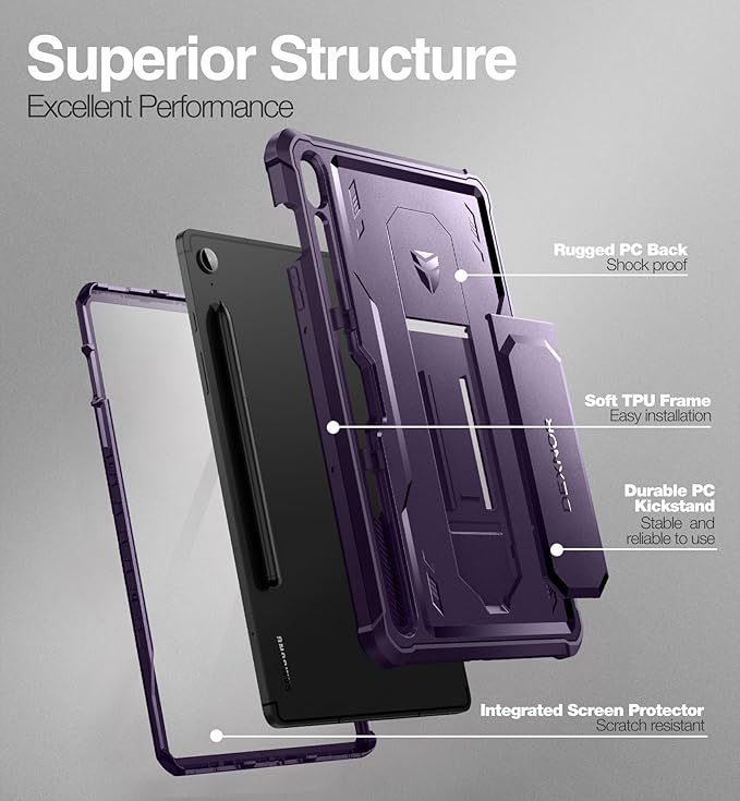 Dexnor Case for Samsung Galaxy Tab S10 Lite /S10 FE/S9 FE 10.9 Inch(2025/2023), [Built in Screen Protector & Kickstand] with Pen Holder Heavy Duty Full Body Cover for S9 FE 5G Tablet Case -Purple