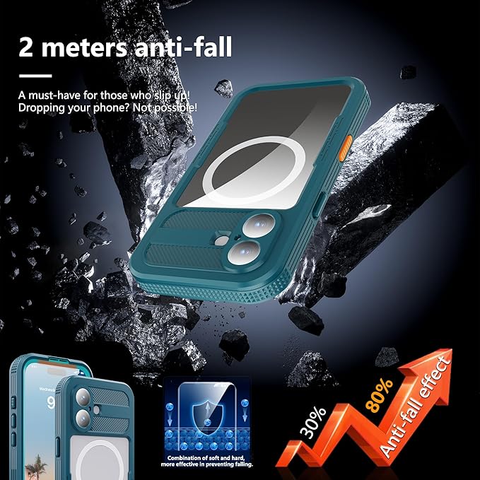 GOLDJU Magnetic for iPhone 17 Case-Waterproof, Built-in Screen & Camera Protector-IP68 Underwater Full Body 16FT Military Dropproof Shockproof Case for 17 6.3''- Blue