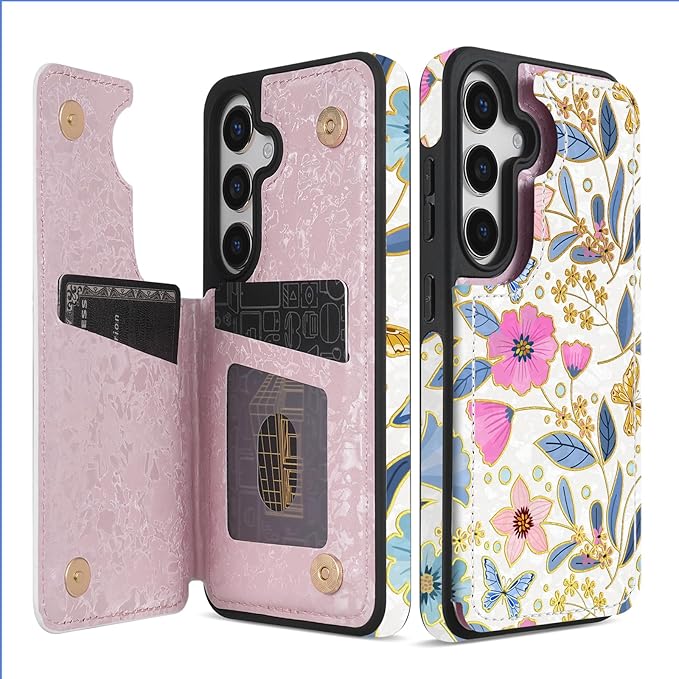 NNH Compatible with Samsung Galaxy S25 Wallet Case with RFID Blocking Card Slots Flip PU Leather Kickstand Double Magnetic Clasp Design Cover for Galaxy S25(6.2 inch-Colorful Butterfly Flowers)