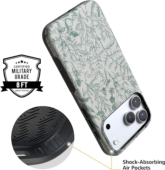 Casely iPhone 17 Pro Case | Sage Garden | Green Floral | Compatible with MagSafe | Bold Protective Design