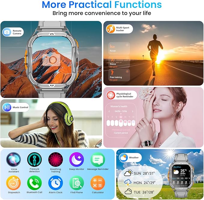 Smartwatch for Men GPS Sports Watch, 1.96" AMOLED Display, 5ATM Waterproof Metal Military Smart Watches, Fitness Activity Tracker with Compass Pedometer Sleep/Heart Rate Monitor for Android iOS Gray