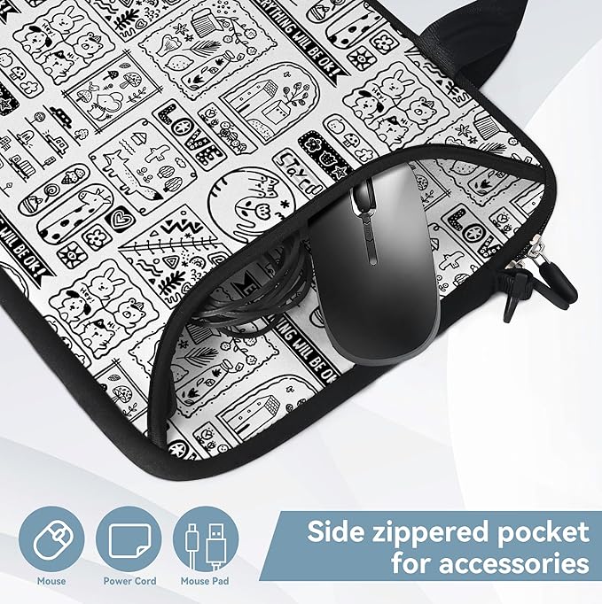 RICHEN 14 15 15.4 15.6 inch Laptop Shoulder Bag Messenger Bag Notebook Handle Sleeve Neoprene Carrying Case with Accessories Pocket (14-15.6 inch, Animal Cartoon)