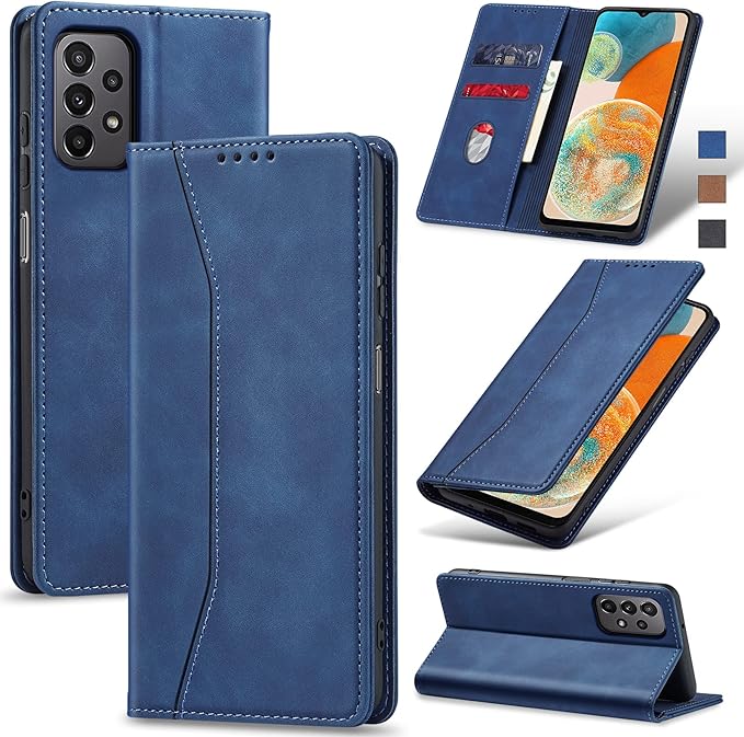 Jasonyu Flip Wallet Case for Samsung Galaxy A23 5G/4G,Leather Magnetic Folio Cover with Card Holder,Kickstand - TPU Shockproof Durable Protective Phone Case,Blue