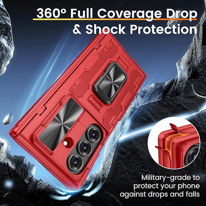 VEGO for Samsung-Z-Fold-7-Case: Z Fold 7 Case with Stand[with Slide Camera Cover & Screen Protector] Full-Body Hinge Protecion Anti-Drop Shockproof Kickstand Case for Samsung Galaxy Fold 7 2025-Red
