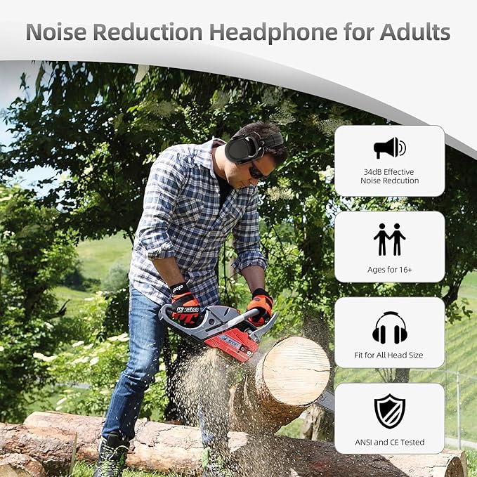 Noise Reduction Ear Muffs for Adult, 34dB Noise Cancelling Headphone for Shooting