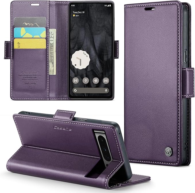 for Google Pixel 8 Pro Case, Premium PU Leather Wallet Case Flip Cover with [RFID Blocking][Card Holder][Stand Function] Shockproof Protective for Google 8 Pro, Purple