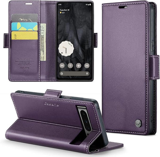 for Google Pixel 8 Pro Case, Premium PU Leather Wallet Case Flip Cover with [RFID Blocking][Card Holder][Stand Function] Shockproof Protective for Google 8 Pro, Purple